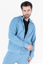 Diagonel Fermuarlı Sweatshirt - Light İndigo