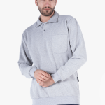 Polo Yaka Cepli Sweatshirt İki İplik Şardonlu - Gri Melanj